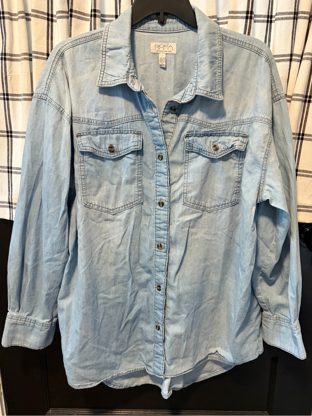 Sofia Vergara oversized Light Wash Denim Button up Shirt - 100% cotton